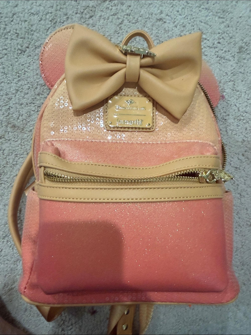 Disney cruise line Loungefly Pink and Tan Bow Sequin Mini Backpack